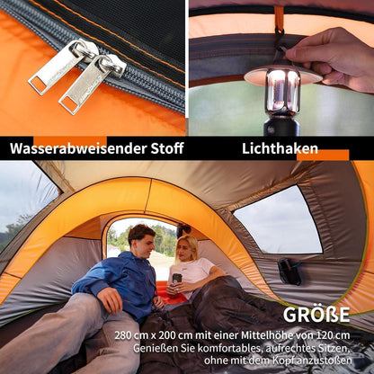 Wurfzelt 4-6 Personen wasserdicht mit guter Belüftung