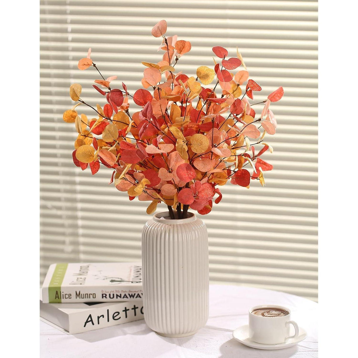 Künstlicher Eukalyptus Herbst Deko 5 Bundles 60cm Orange