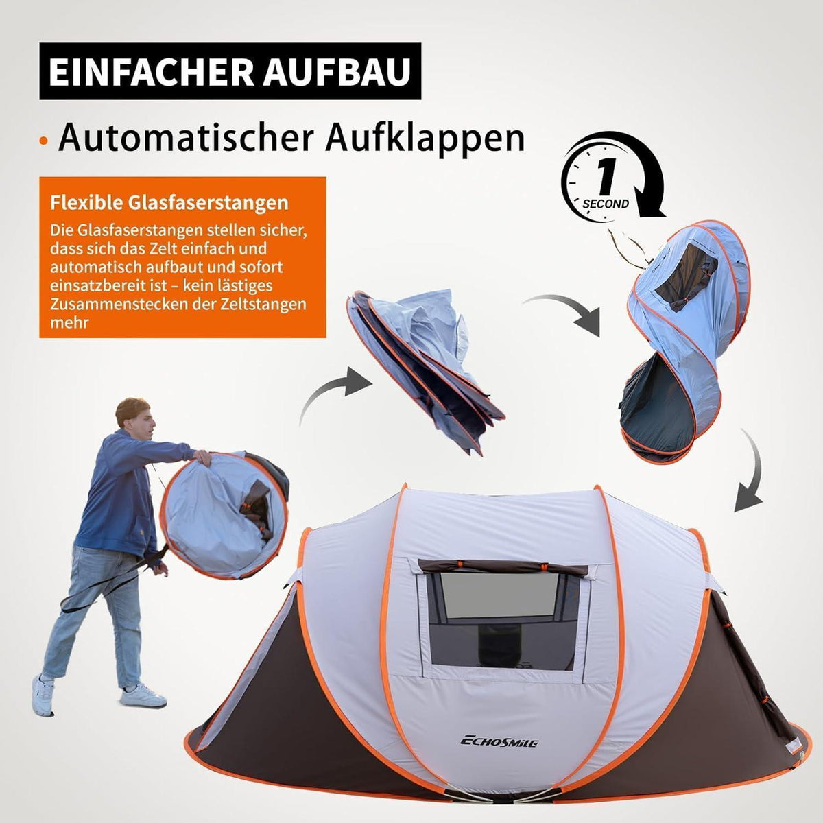 Wurfzelt 4-6 Personen wasserdicht mit 2 Fenstern und schneller Aufbau