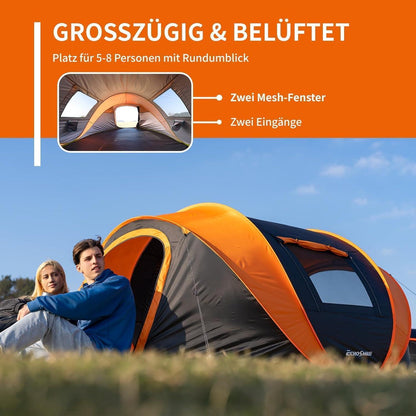 Wurfzelt 4-8 Personen wasserdicht mit 2 Fenstern, Familienzelt für Outdoor