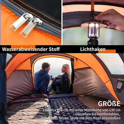 Wurfzelt 4-8 Personen wasserdicht mit 2 Fenstern, Familienzelt für Outdoor