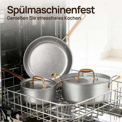 Edelstahl Pfannenset 3-teilig Retro 20/24/28 cm mit Deckel