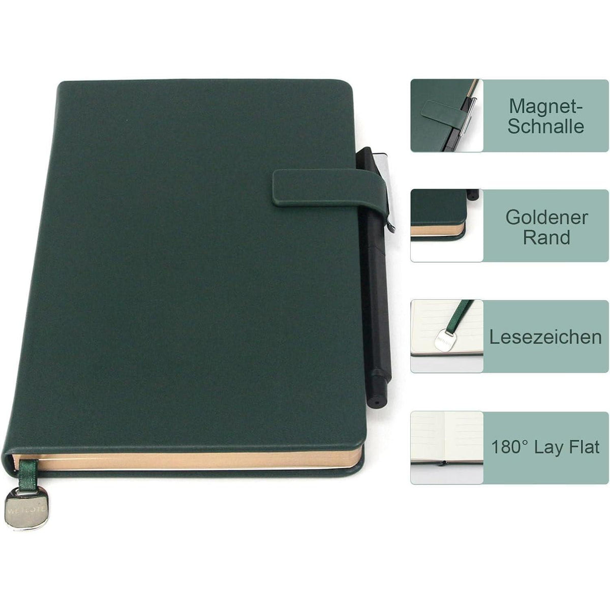 A5 Hardcover Notizbuch mit Verschlussband – Dunkelgrün