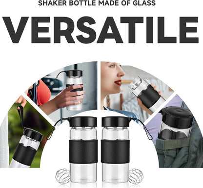 Shaker Glas 16oz BPA-frei mit Sieb 304SS Mischball (Schwarz 2er