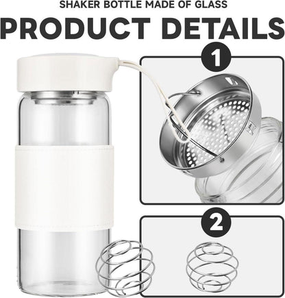 Shaker Glas 16oz BPA-freies mit Sieb 304SS Mischball (Weiß 2er