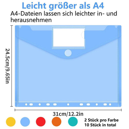 10er-Set Wasserdichte A4 Dokumentenmappe mit Etikettenfach