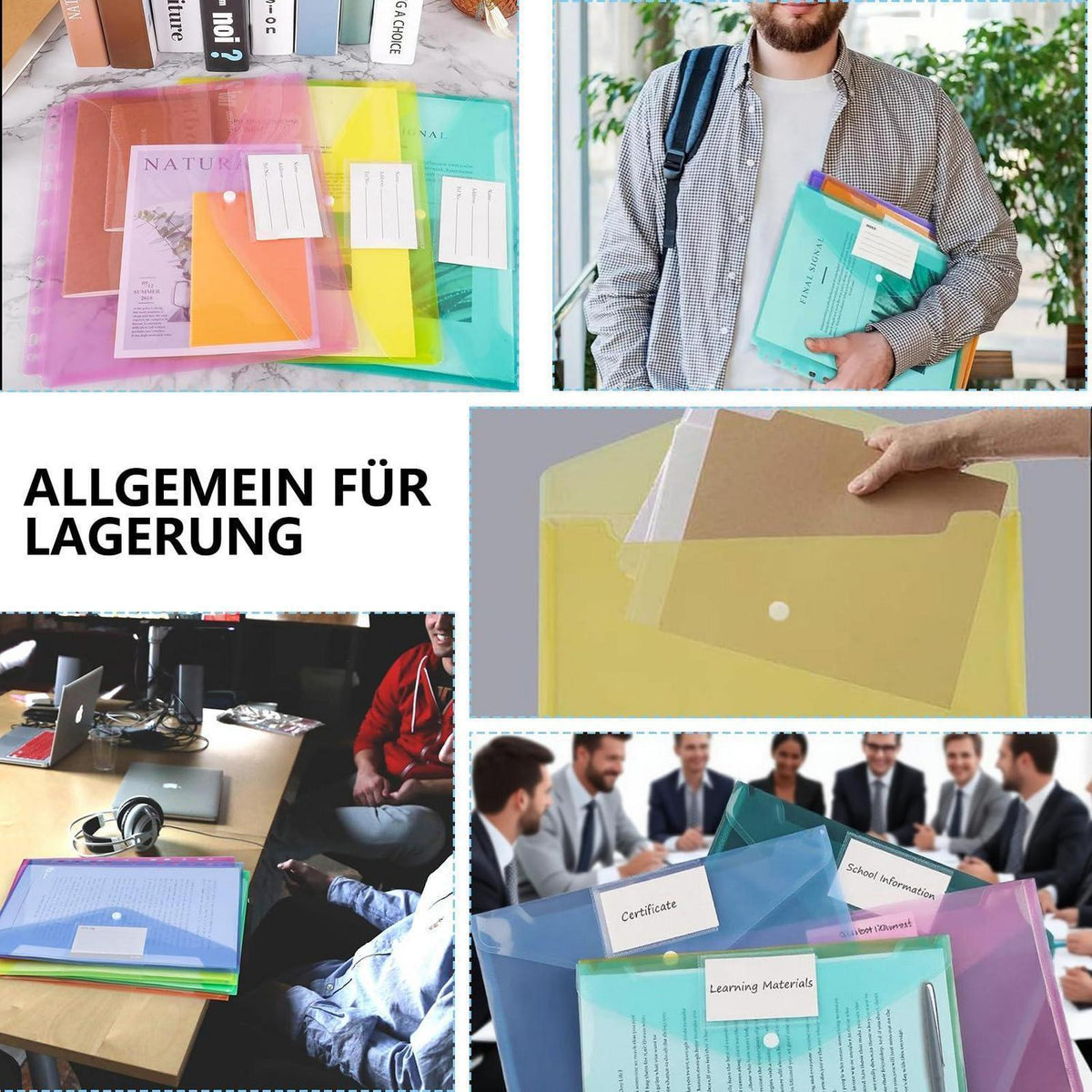 10er-Set Wasserdichte A4 Dokumentenmappe mit Etikettenfach