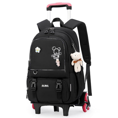 Schulrucksack Trolley Mädchen Teenager 6 Rollen Schwarz