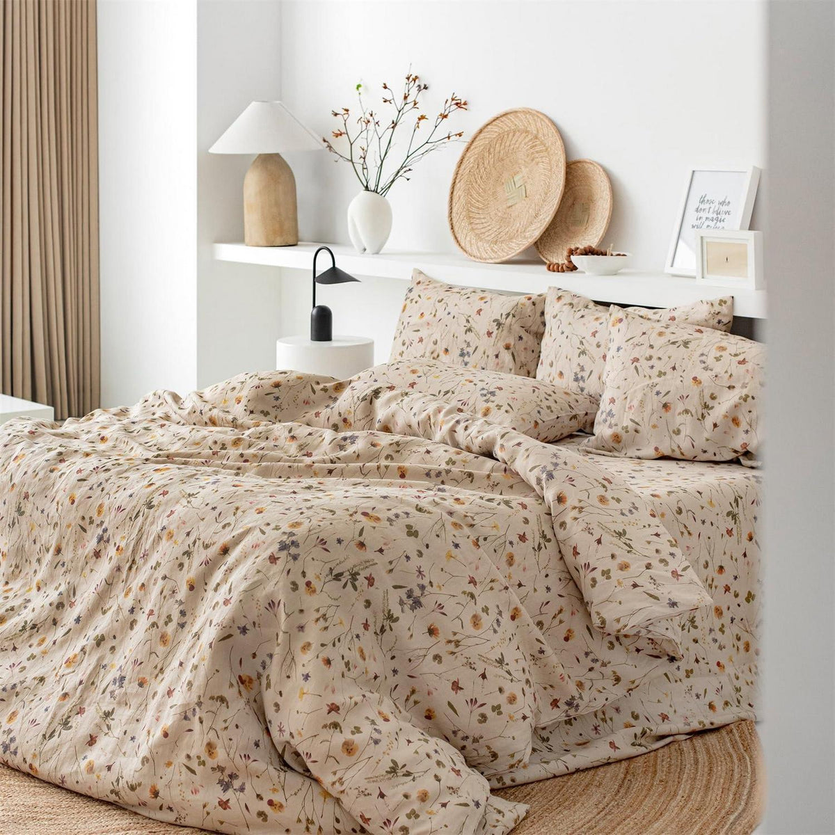 Blumen Bettwäsche Set Braun 135x200 - Botanisches Design