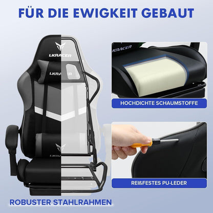 Gaming Stuhl mit Fußstütze, Ergonomisch, Grau