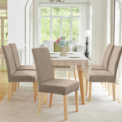 Stretch Samt Stuhlhussen Set – Khaki, 4 Stück