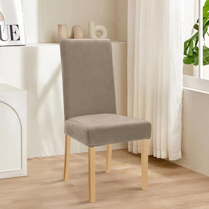 Stretch Samt Stuhlhussen Set – Khaki, 4 Stück