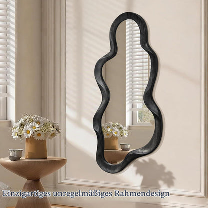 Asymmetrischer Wandspiegel Schwarz mit Holzrahmen – 76x36 cm