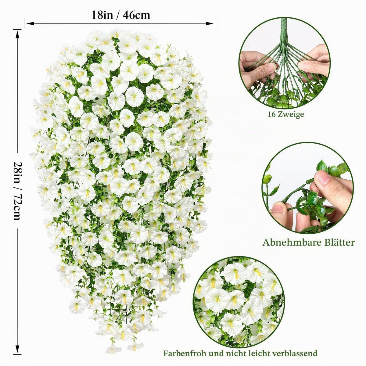 Künstliche Hängeblumen mit Eukalyptus – 4er Set Weiß