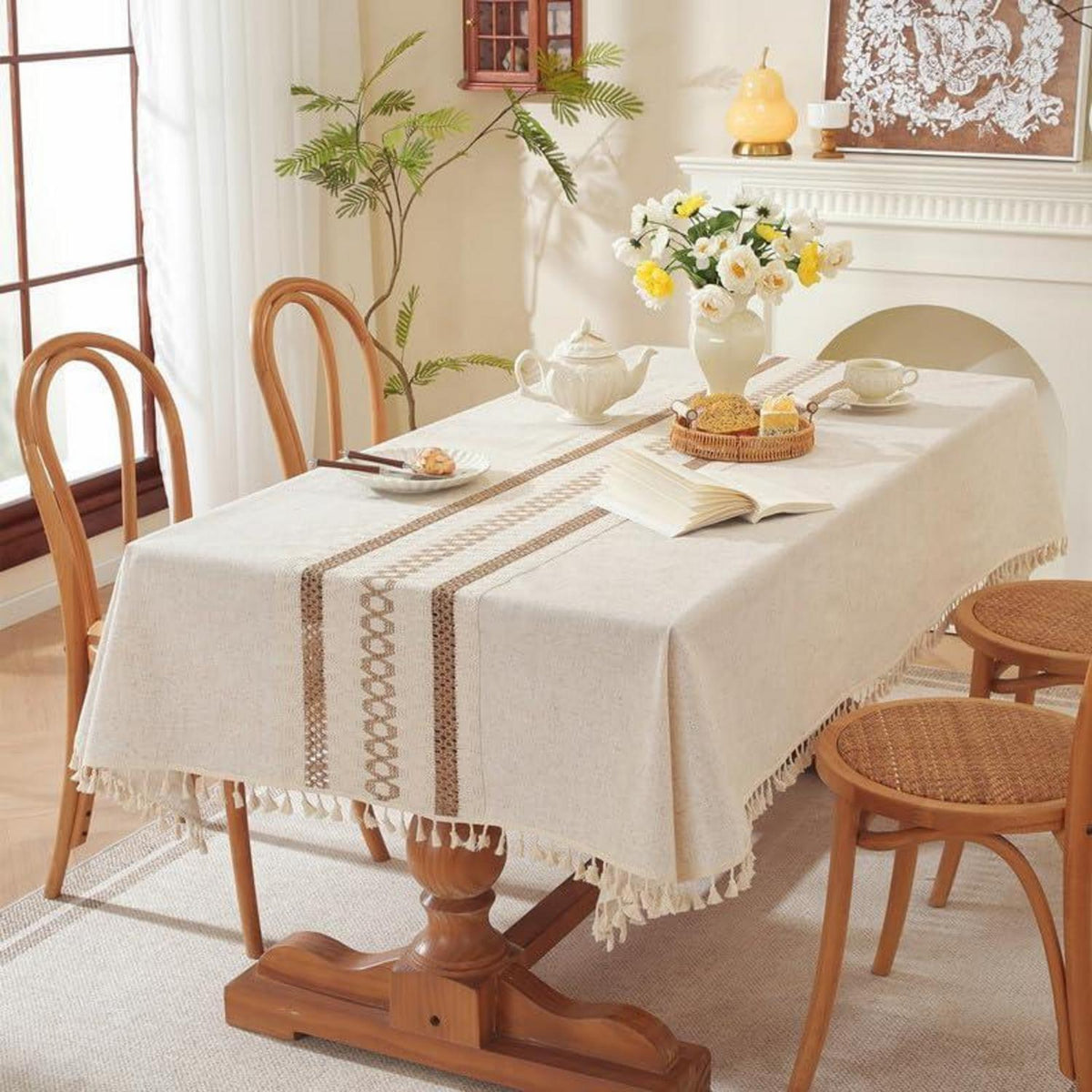 Abwaschbare Baumwoll-Leinen Tischdecke Rechteckig 140x140cm Beige