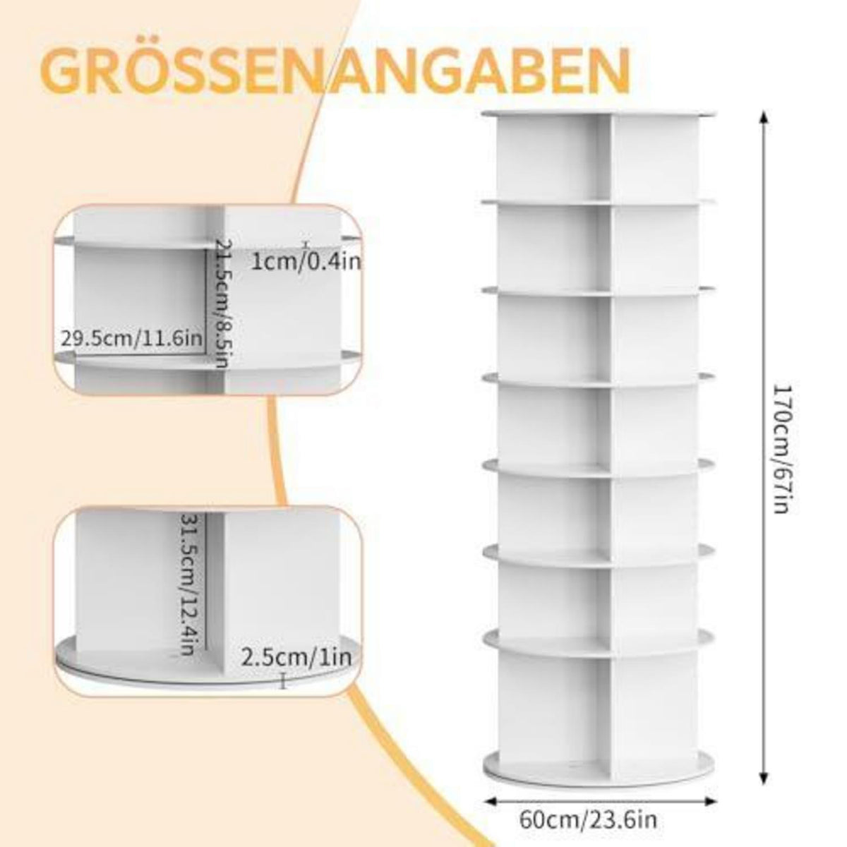 Drehbares Schuhregal 7 Ebenen – Platzsparender Schuhschrank Weiß