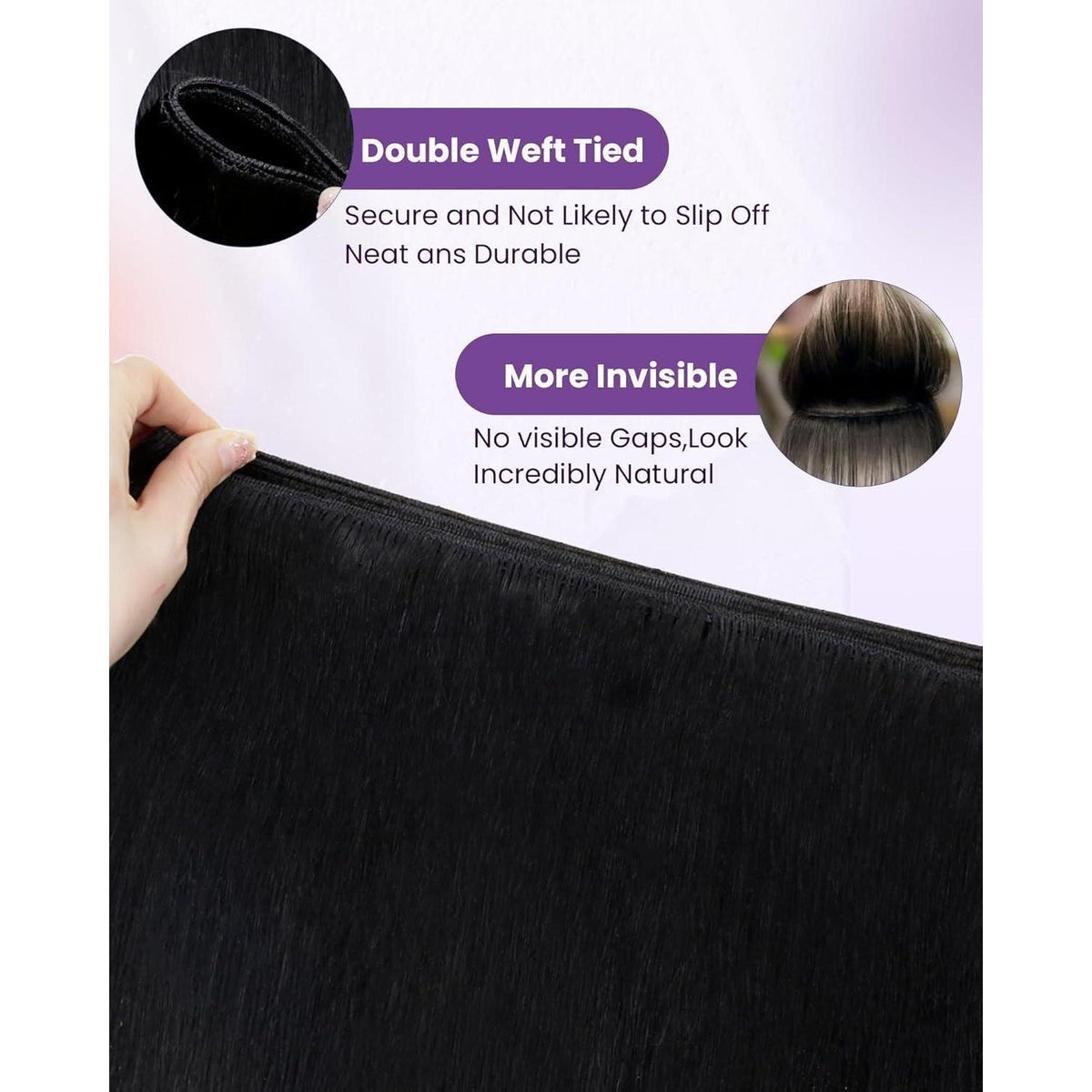 Echthaar Tressen Schwarz 65cm zum Einnähen - Remy Haar