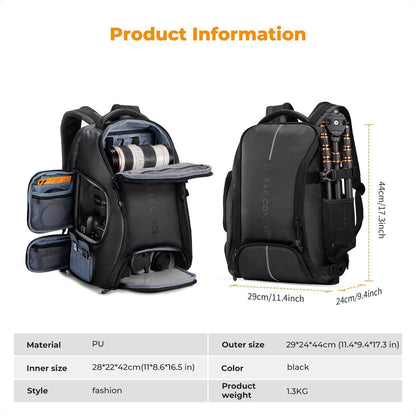 Kamerarucksack wasserdicht 25L mit Laptopfach und Stativhalterung