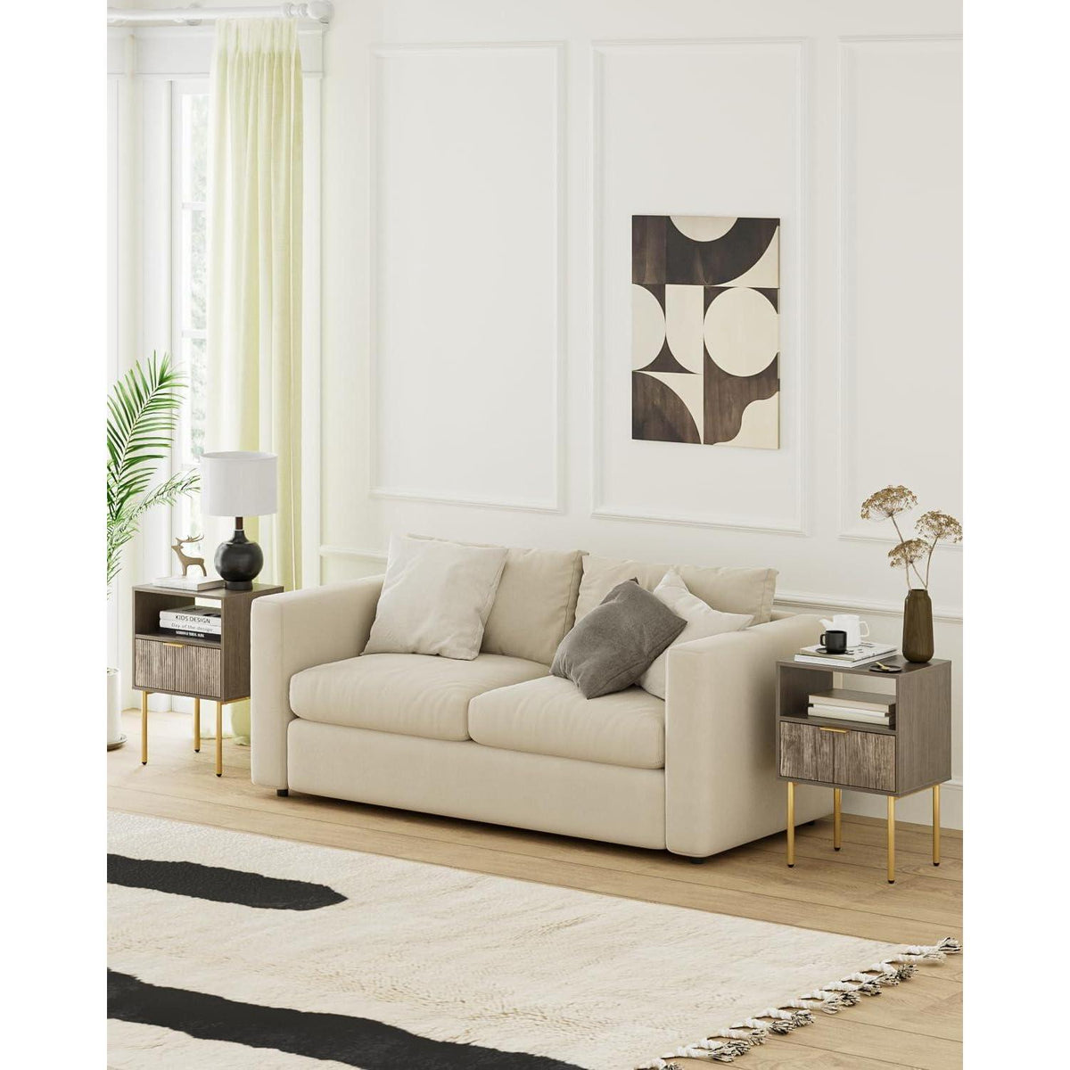 Nachttisch Grau mit Schublade und Ablage, Modern & Boho