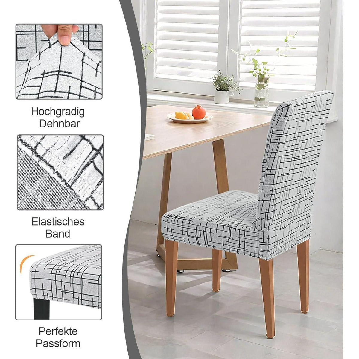 Stretch Stuhlhussen 6er Set Jacquard – Universal Bezug für Stühle