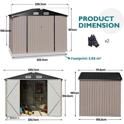 Gerätehaus Metall 236x171cm – Schuppen mit Belüftung & abschließbar