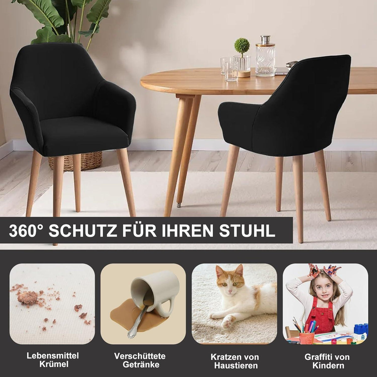 Stretch Stuhlhussen 6er Set – Sesselbezug Schwarz