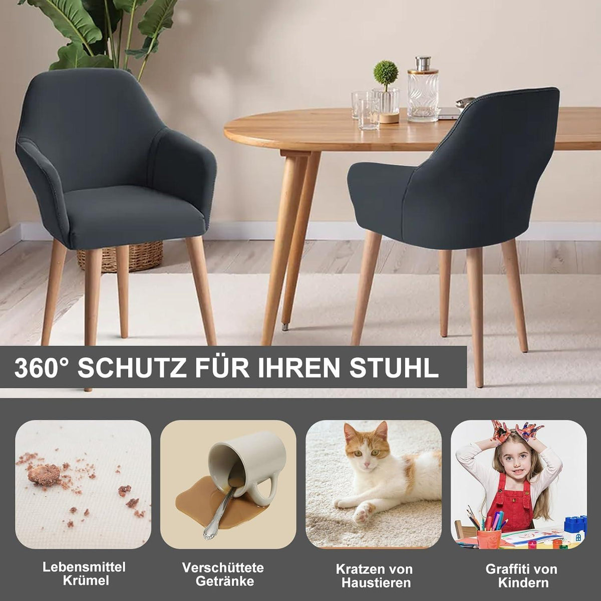 Stretch Stuhlhussen 6er Set – Grau | Sesselbezug & Schonbezug