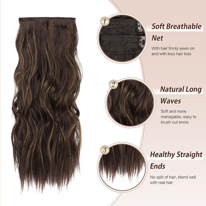 Clip-in Haarverlängerung Wellig Schwarz Braun Gemischt 50cm