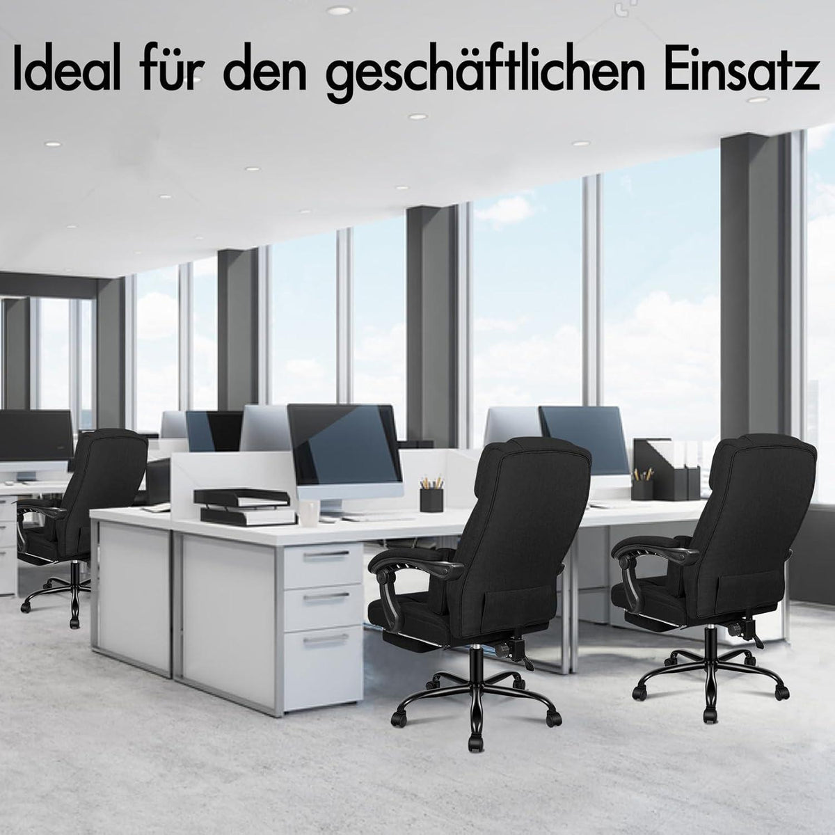 Ergonomischer Bürostuhl mit Hochlehner und Fußstütze, Schwarz