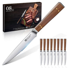 Steakmesser Set 8er Pack mit Wellenschliff & Holzgriff