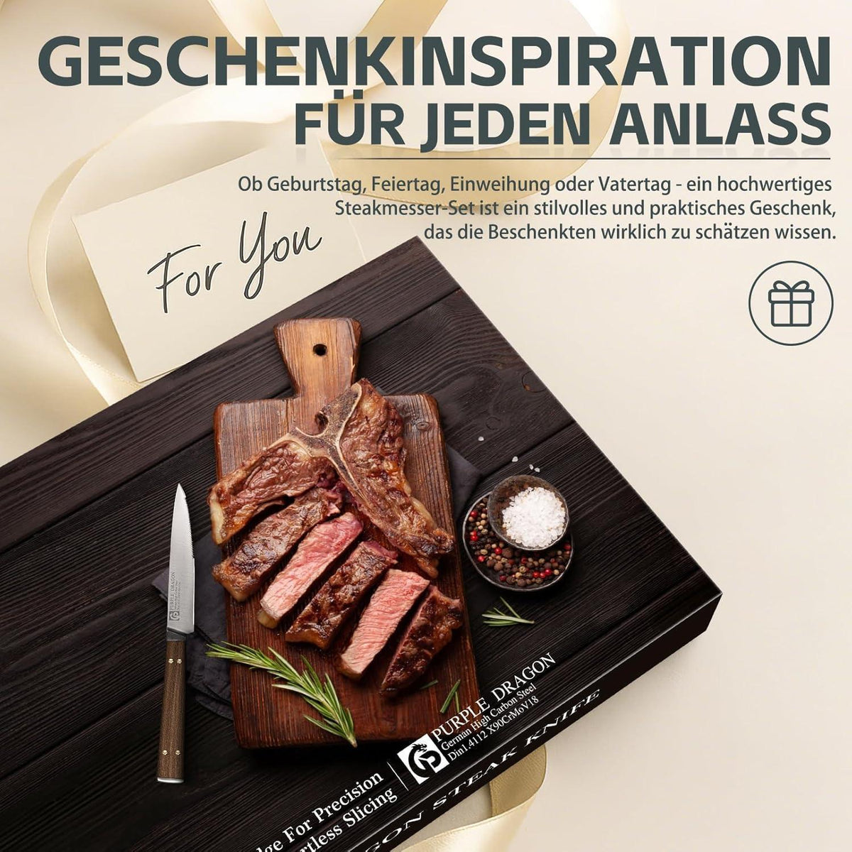 Steakmesser Set 8er Pack mit Wellenschliff & Holzgriff