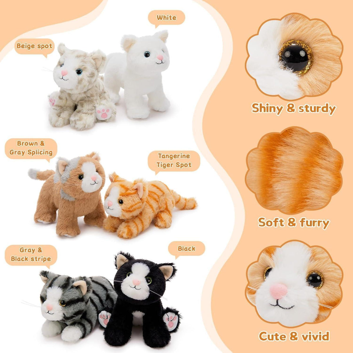 6x Katze Kuscheltier Set - Süße Plüschtiere für Kinder