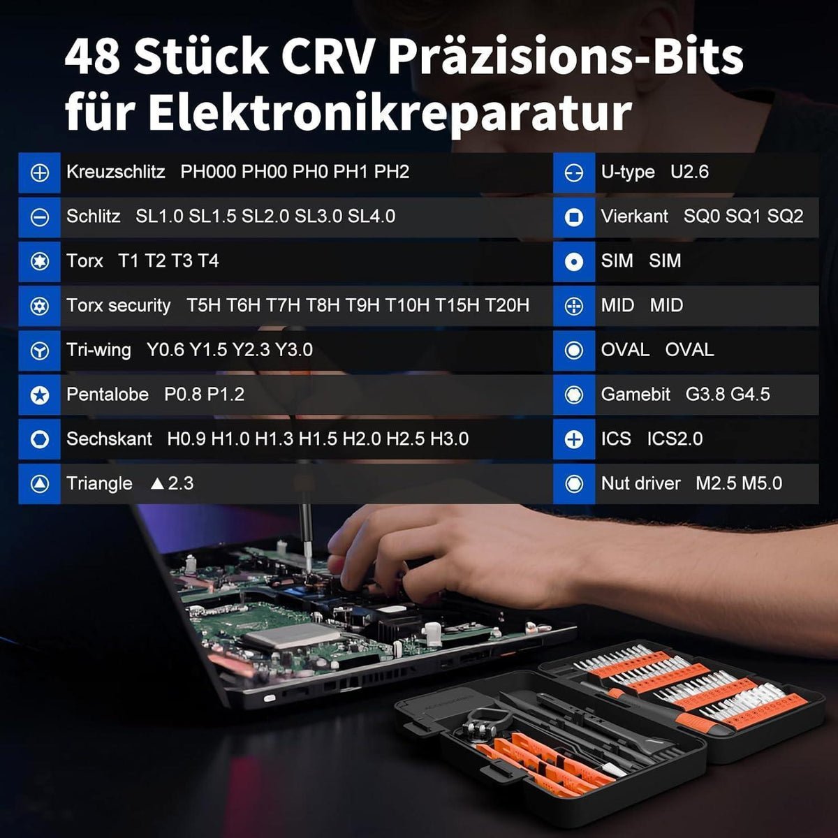 Präzisions-Schraubendreher-Set 64-teilig für Elektronik, Blau