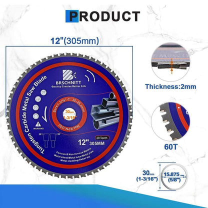 Kreissägeblatt Metall 305mm 60T TCT 30/25.4mm 2 Stück