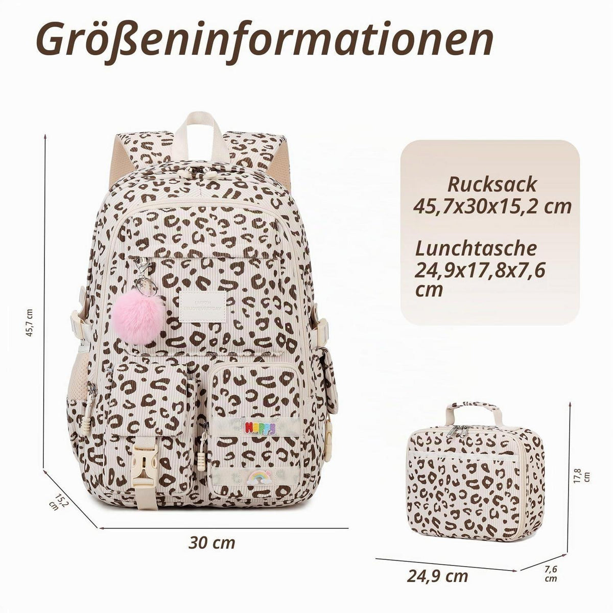 Schulrucksack Mädchen – Leopard Samt, Wasserdicht & Ergonomisch