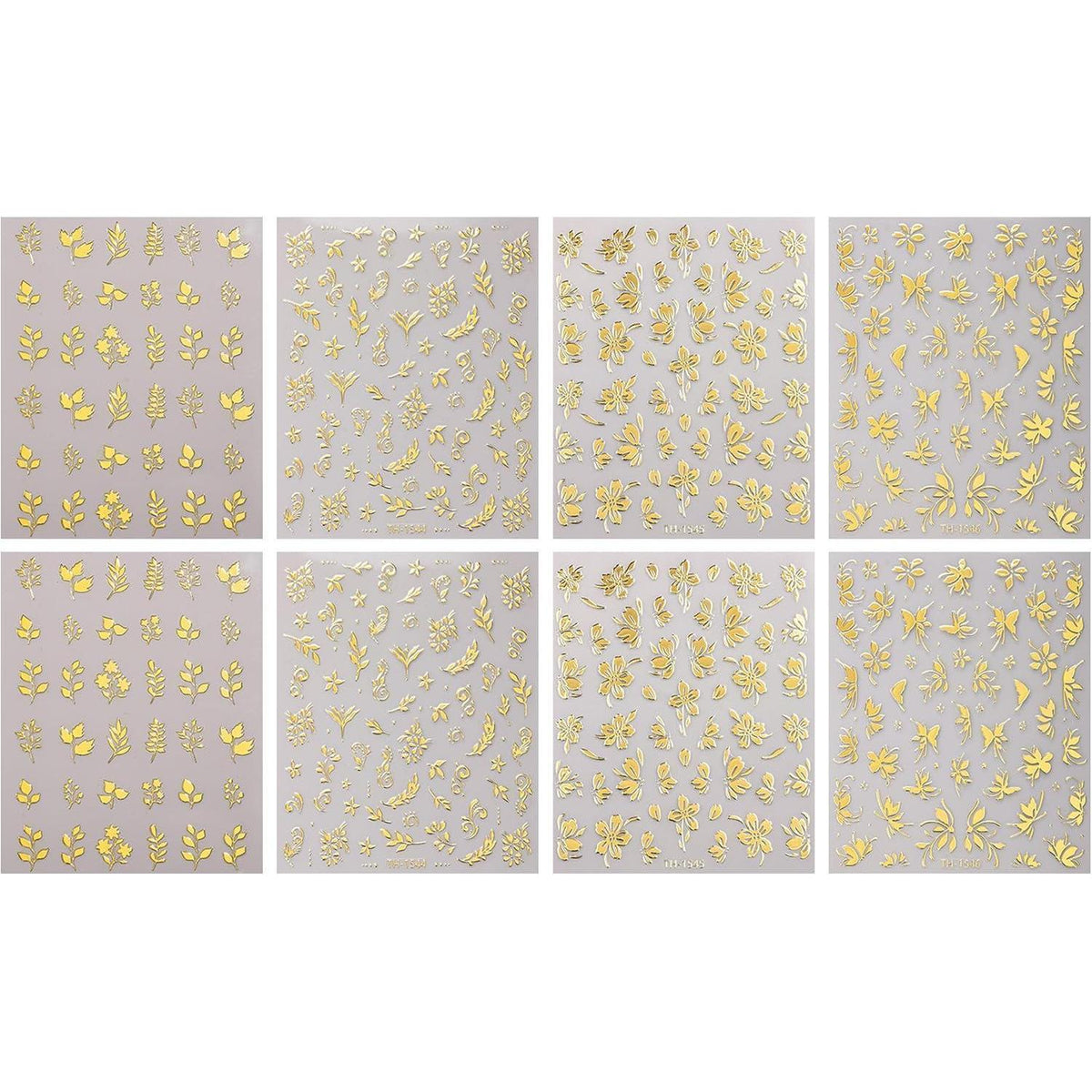 Nagelsticker Goldene Blumen – 8 Blatt Nail Art Aufkleber
