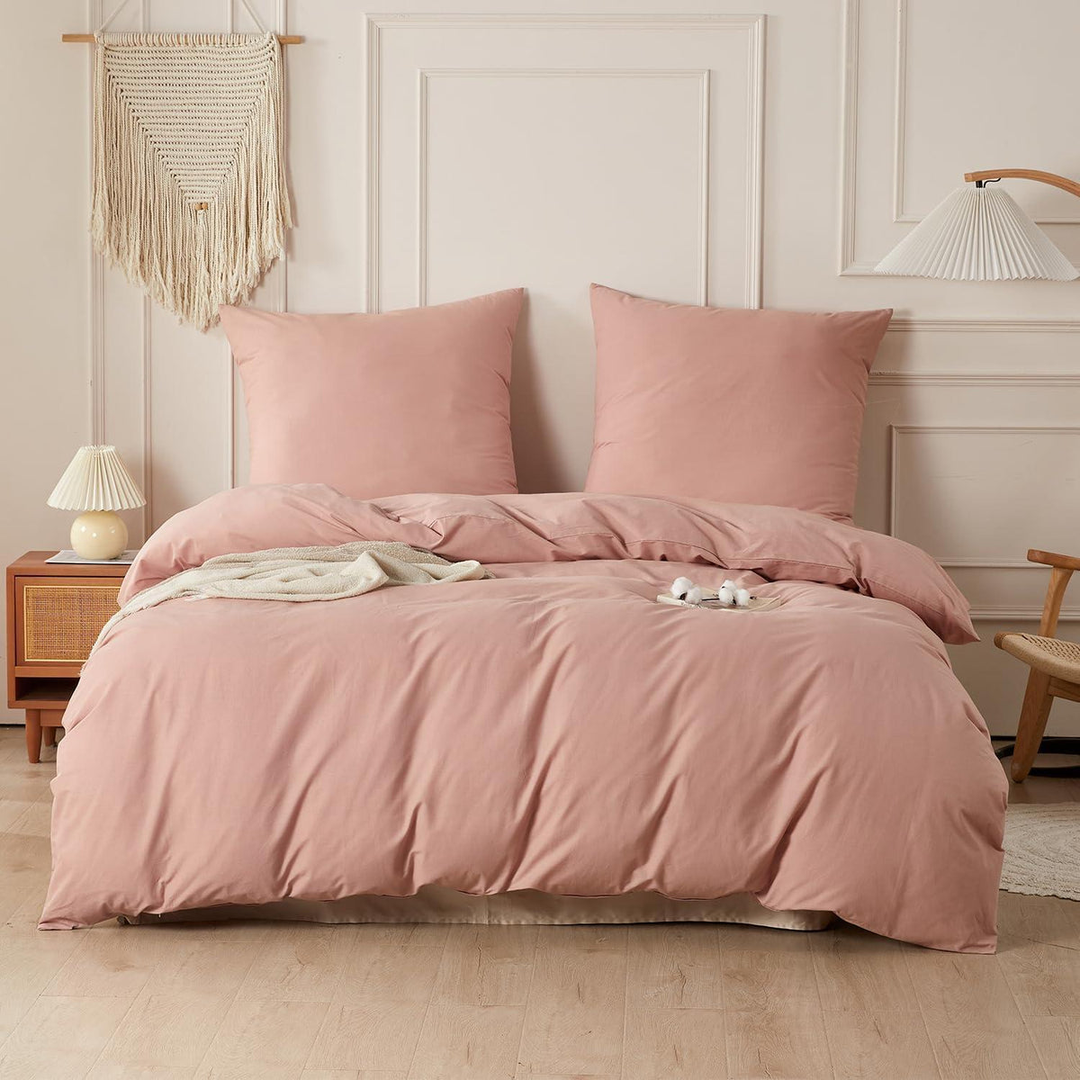 Gewaschene Baumwoll Bettwäsche Set 200x220 Altrosa Rose 3tlg.