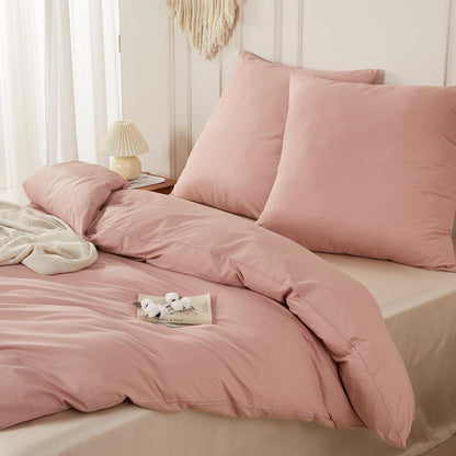 Gewaschene Baumwoll Bettwäsche Set 200x220 Altrosa Rose 3tlg.