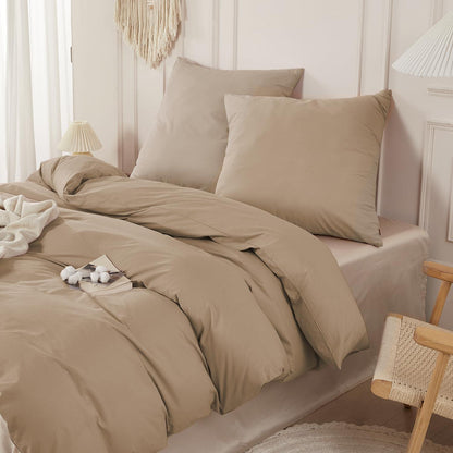 Gewaschene Baumwoll Bettwäsche Set 200x200 cm, Khaki 3tlg.