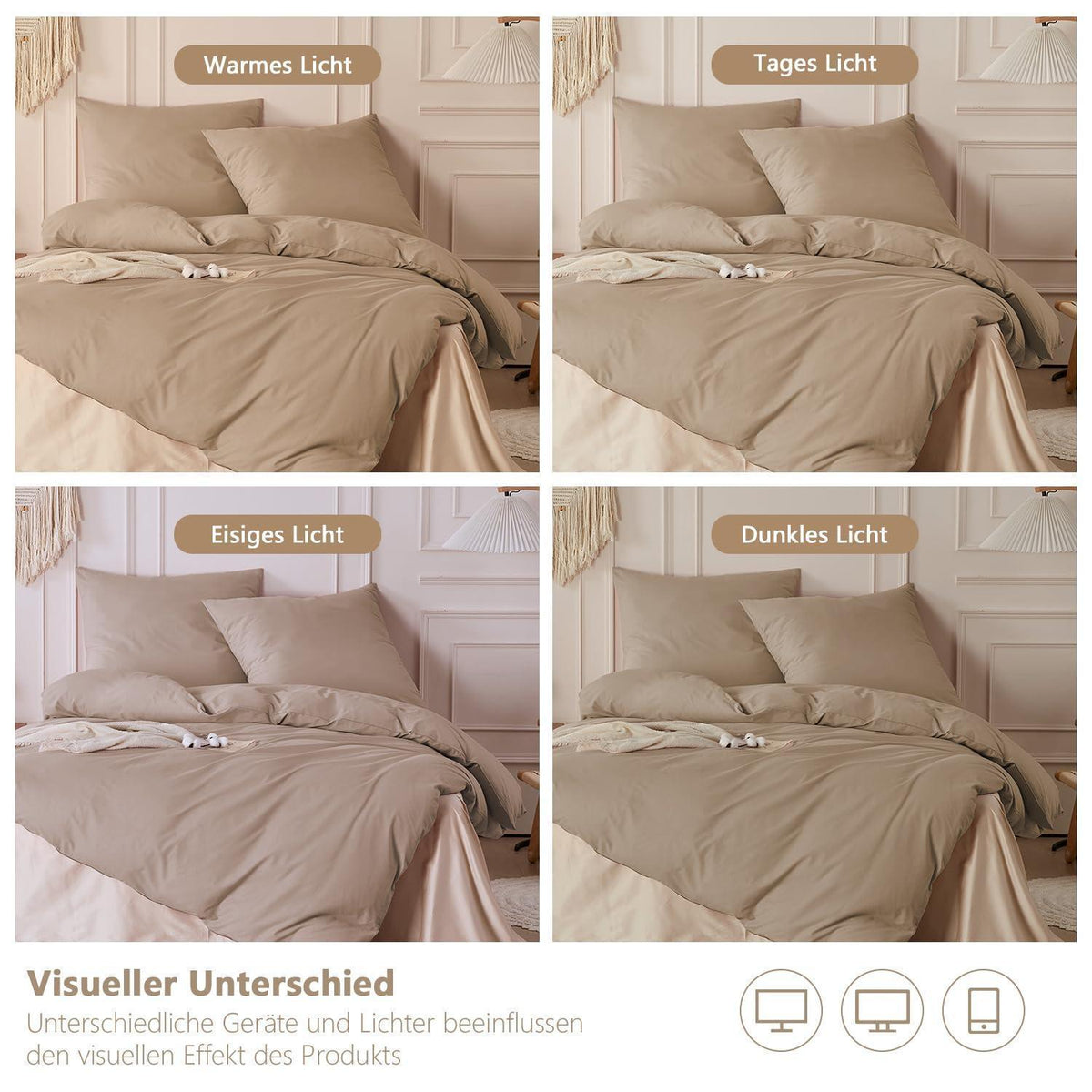 Gewaschene Baumwoll Bettwäsche Set 200x200 cm, Khaki 3tlg.