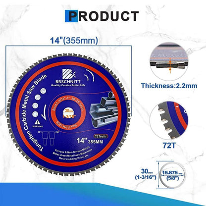 Kreissägeblatt Metall 355mm 72T TCT 30/25.4mm 2 Stück