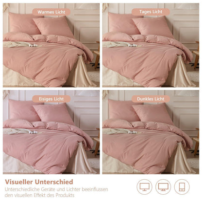 Gewaschene Baumwoll Bettwäsche Set 200x200 cm, Altrosa Rose
