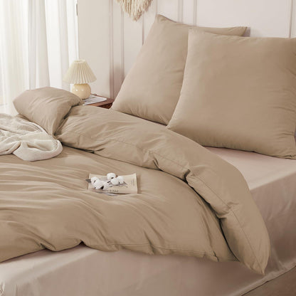 3tlg. Bettwäsche-Set 200x220 cm, Khaki Baumwolle, Washed Leinen Optik