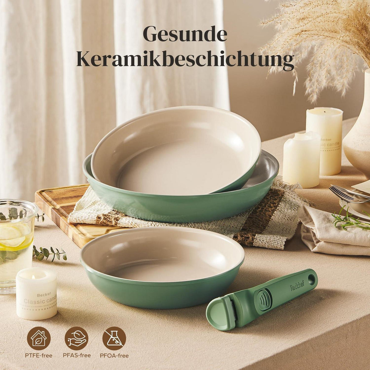 Pfannenset 6-teilig mit Abnehmbarem Griff & Keramikbeschichtung