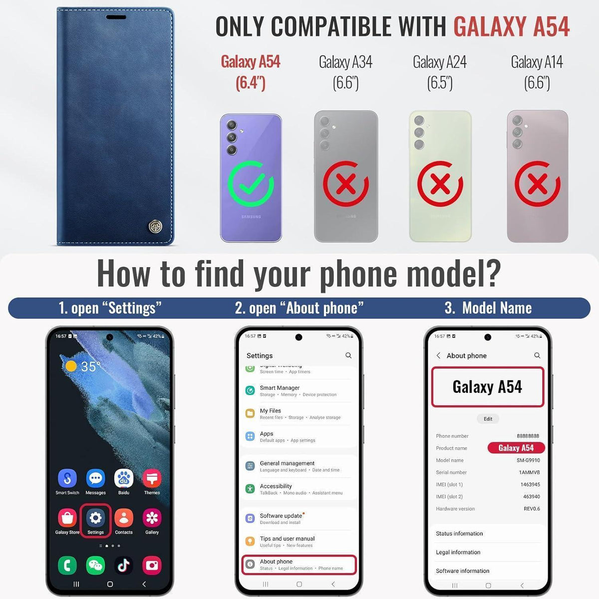 Handyhülle Samsung A54 5G Klapphülle mit Kartenfach & RFID in Lederoptik