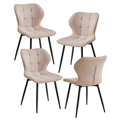 Moderner Esszimmerstuhl Set aus Leinen mit Metallbeinen – Khaki