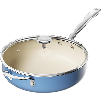 Bratpfanne 28cm mit Deckel, Keramik Antihaft, Induktion, Backofenfest, Blau