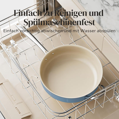 Bratpfanne 28cm mit Deckel, Keramik Antihaft, Induktion, Backofenfest, Blau