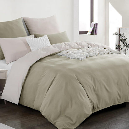 Bettwäsche-Set 200x220 cm 3-teilig Wendebettwäsche Taupe Beige