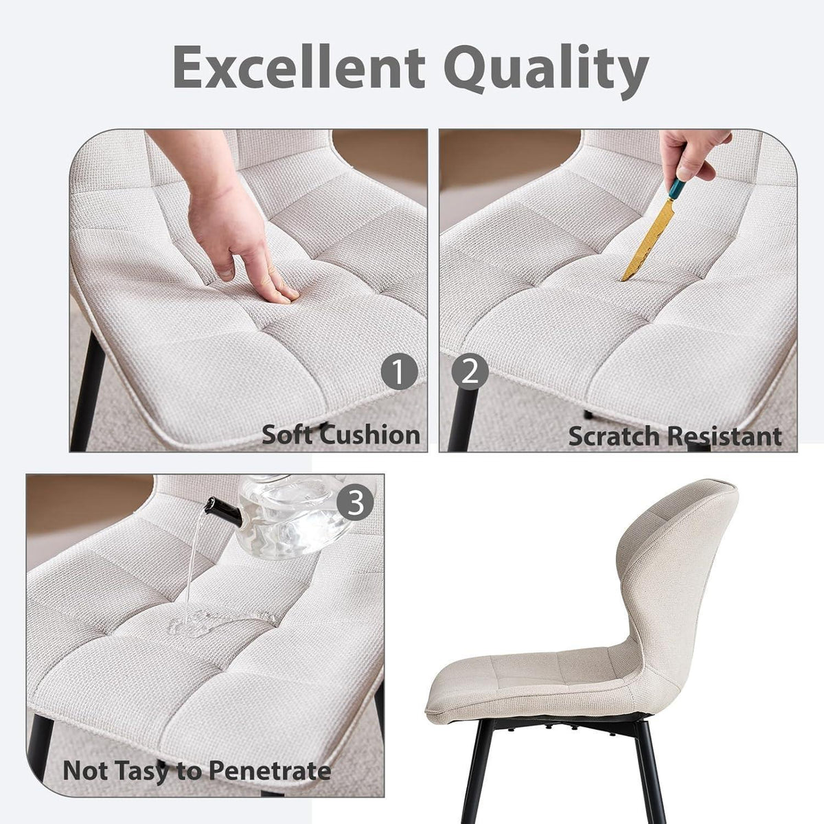 8er Set Atmungsaktive Leinen Esszimmerstühle Beige